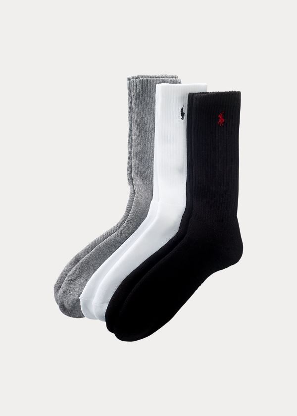 Calcetines Polo Ralph Lauren Hombre Negros / Grises / Blancos - Cotton-Blend Crew 3-Pack - FNKHQ1983